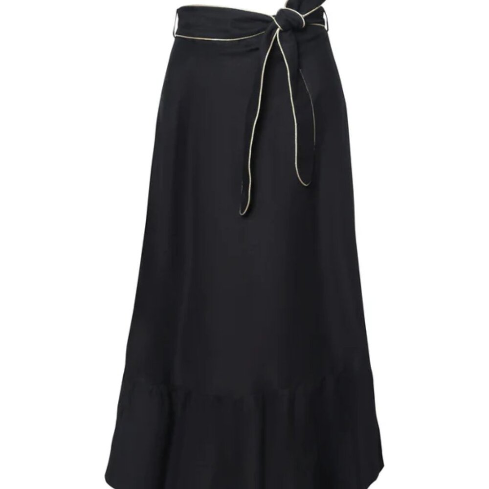 NWT ROSEWATER HOUSE Noor Belted Midi Skirt in Black Size XS